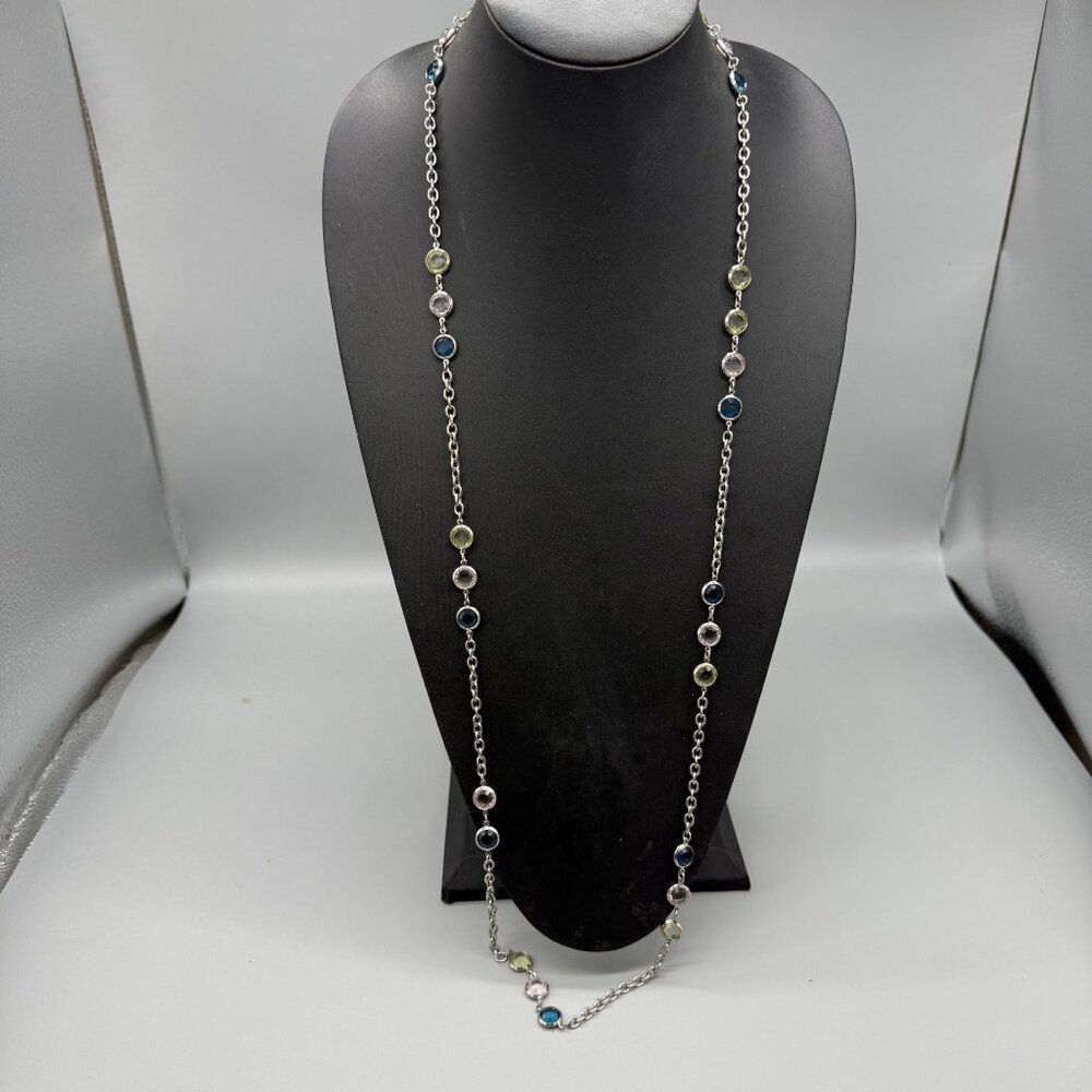M4M SilverTone Chain Necklace Multi-Colored Crystal Accents